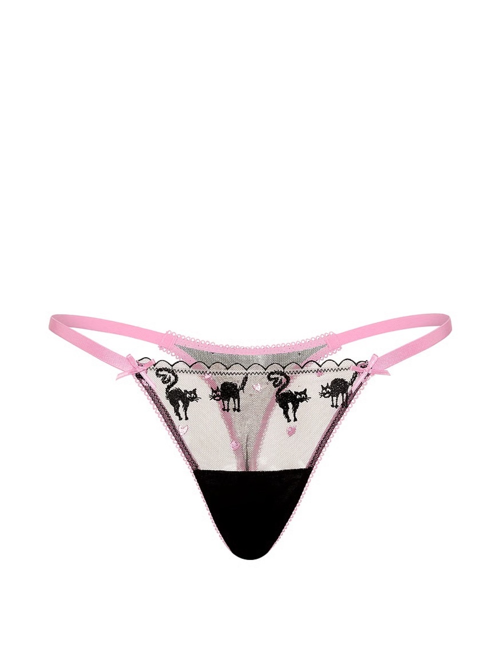 NWT (L) PINK Wink™ Micro Thong Panty Halloween Black Cat Embroidery